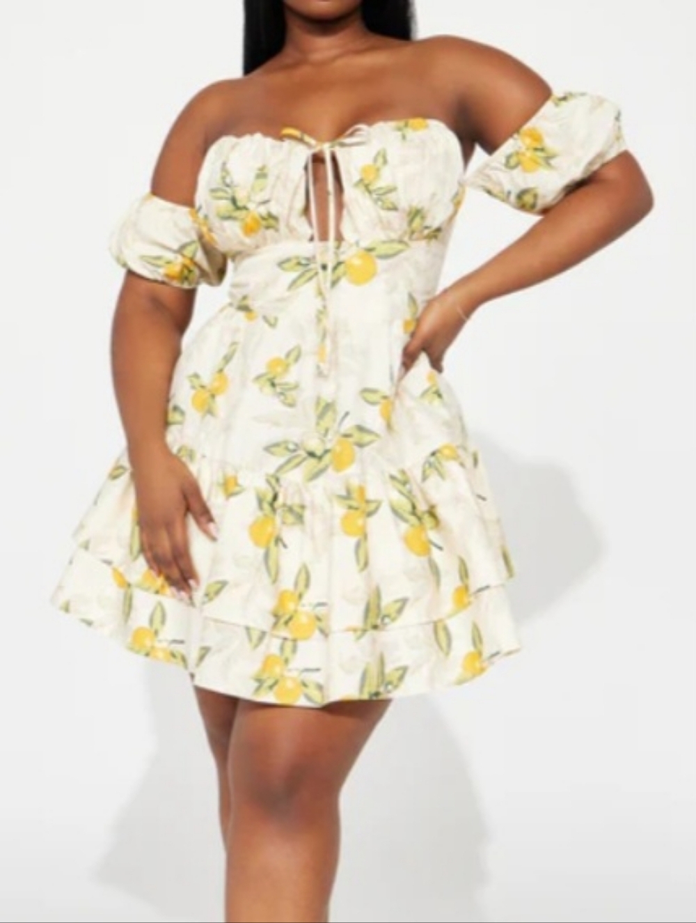 NWT Fashion Nova Amalfi Coast Citrus Print Off The Shoulder Mini Dress 3x